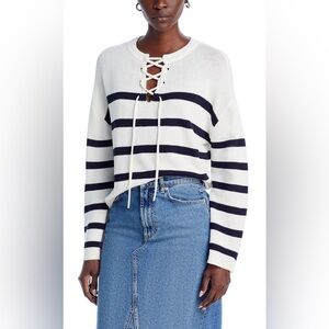 AQUA Striped Lace Up Sweater Size M